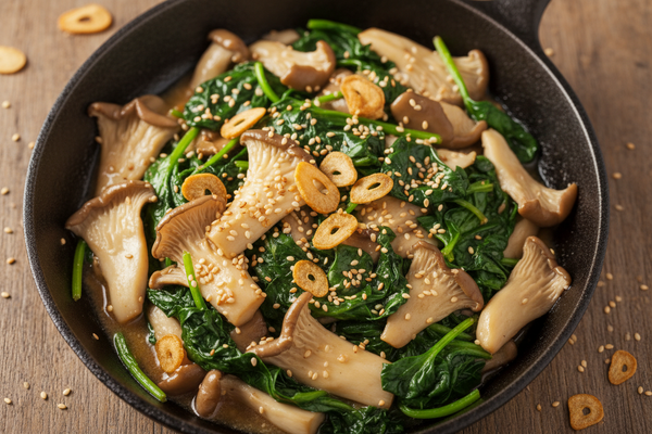 Oyster Mushroom and Spinach Stir-Fry